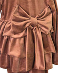 Girls’ mocha velour top with statement front bow