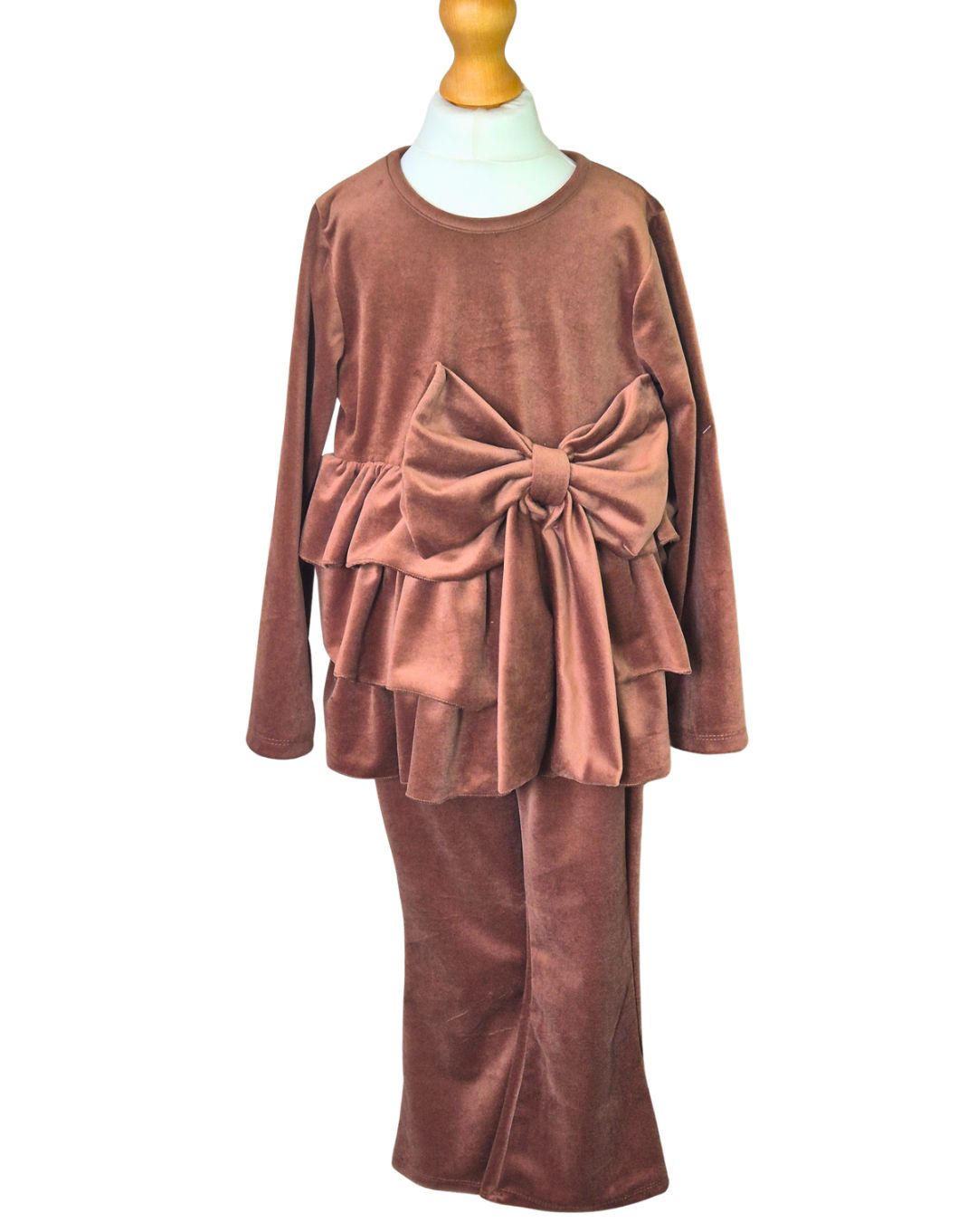 Girls’ mocha velour tiered top and matching leggings set