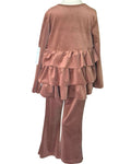 Mocha velour girls’ outfit with tiered frills at the front and back