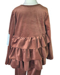 Girls’ mocha flared leggings with matching frill top