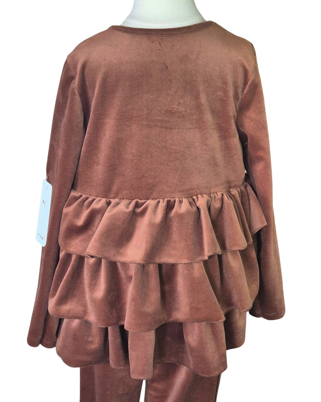 Girls’ mocha flared leggings with matching frill top