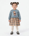Moonstar baby girls’ duck egg blue doll motif tartan dress