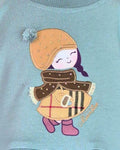 Duck egg blue baby dress with doll hat and fringed scarf detail