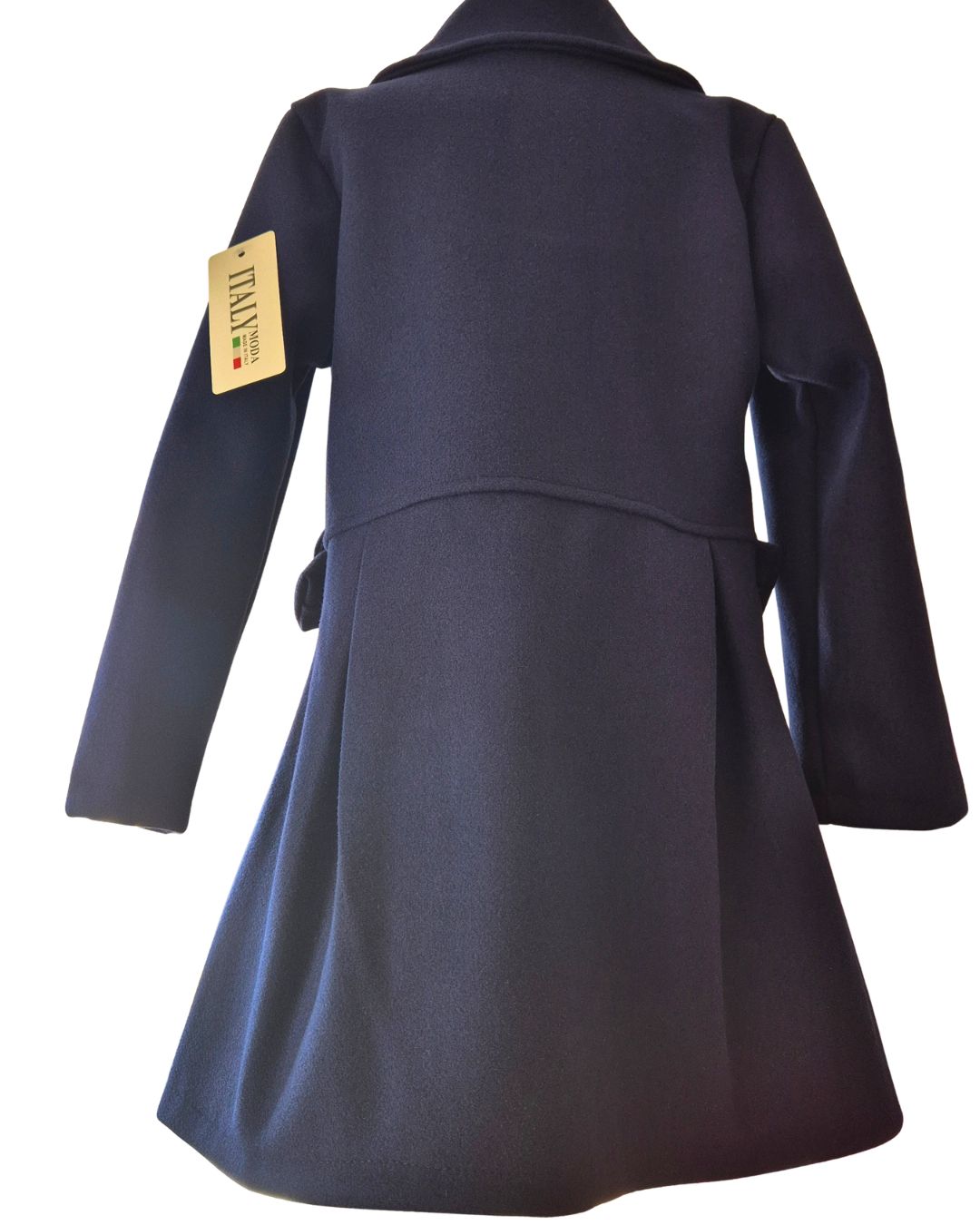 Girls navy coat with full skirt and kick pleats