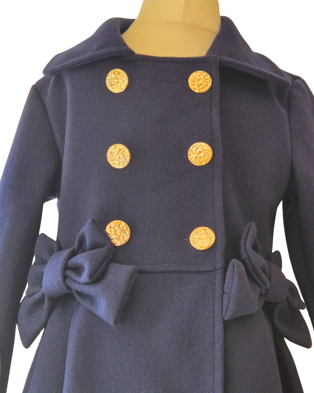 Girls navy blue winter coat with double gold buttons