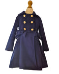 Girls navy blue occasion coat with decorative bows