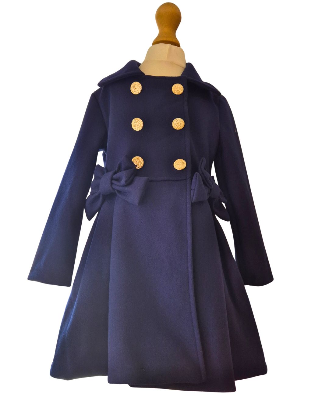 Girls navy blue occasion coat with decorative bows