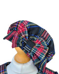 Girls navy festive dress and matching tartan hat