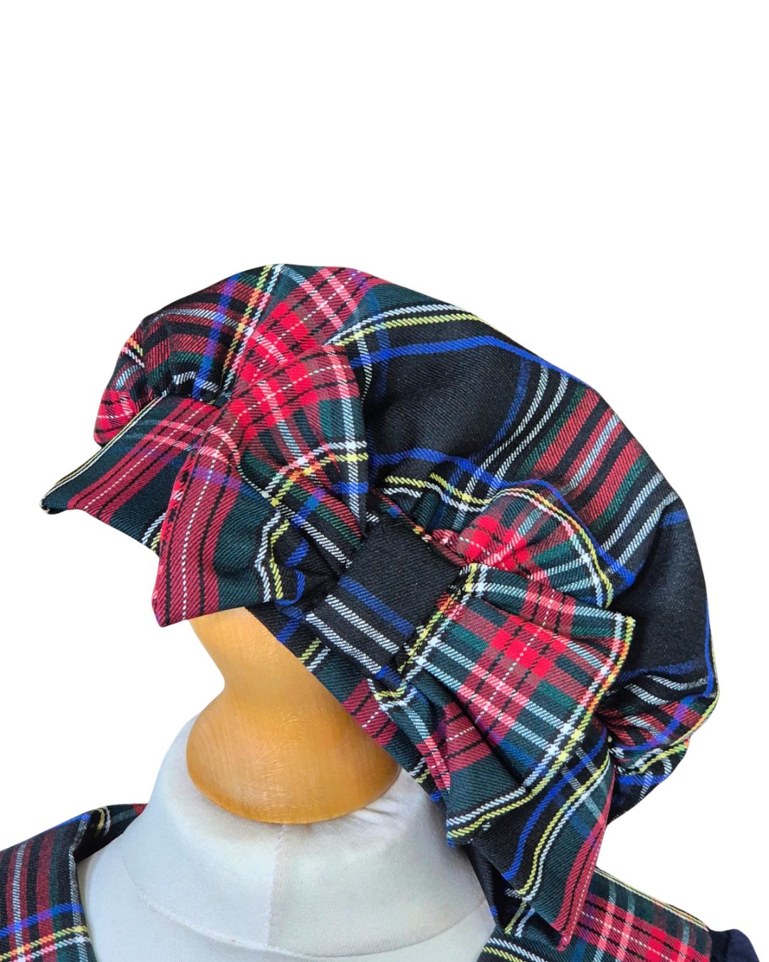 Girls navy festive dress and matching tartan hat