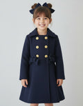 Girls navy blue double bow coat with gold buttons