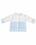 Newborn white and baby blue knitted outfit with fabric collar