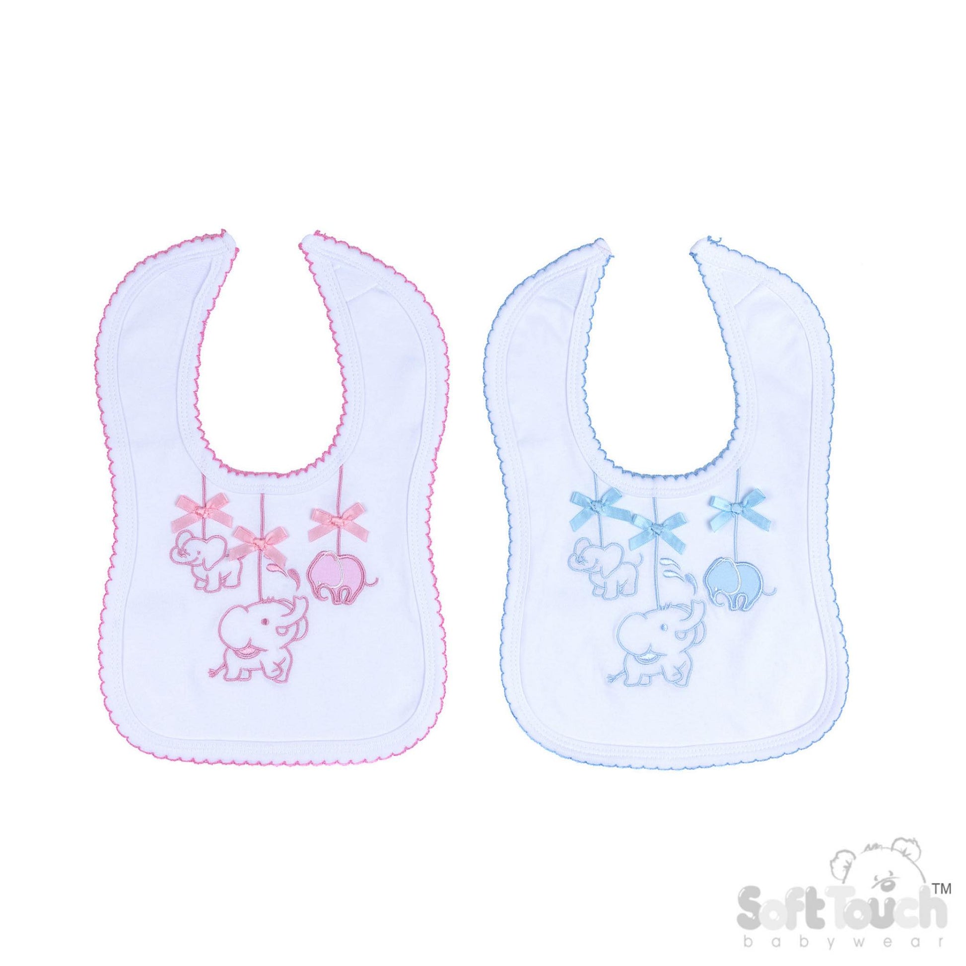 Baby bib with pink satin ribbon bow detail