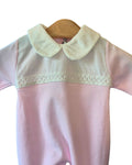 Baby girl sleepsuit with ivory chest panel