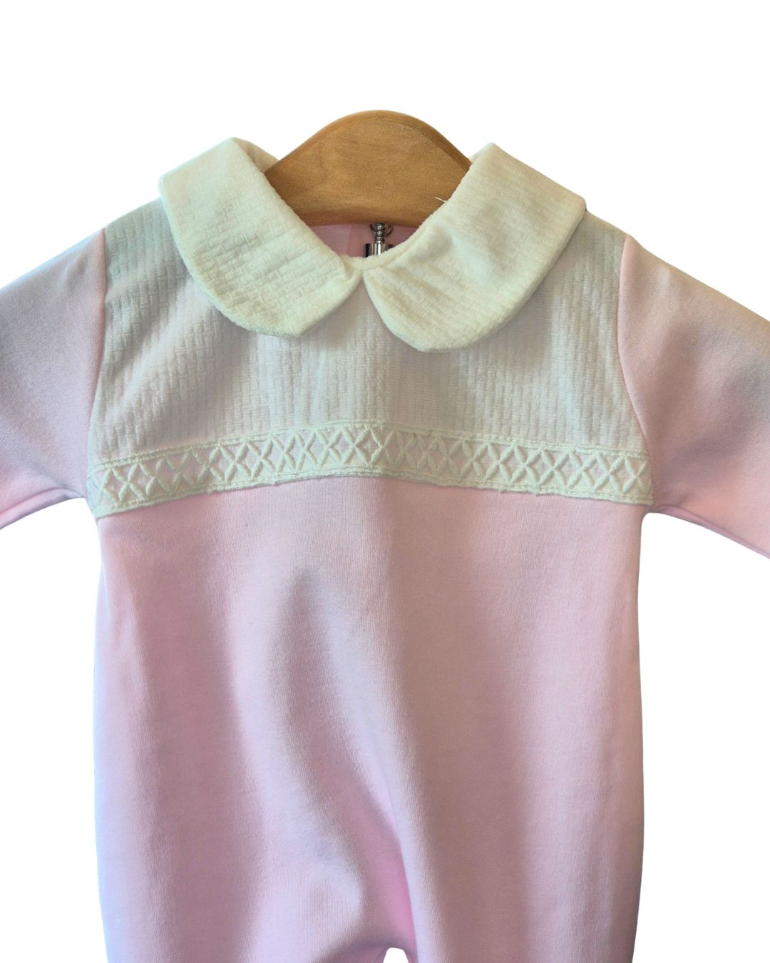 Baby girl sleepsuit with ivory chest panel