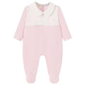 Pink baby girl sleepsuit with lace detail
