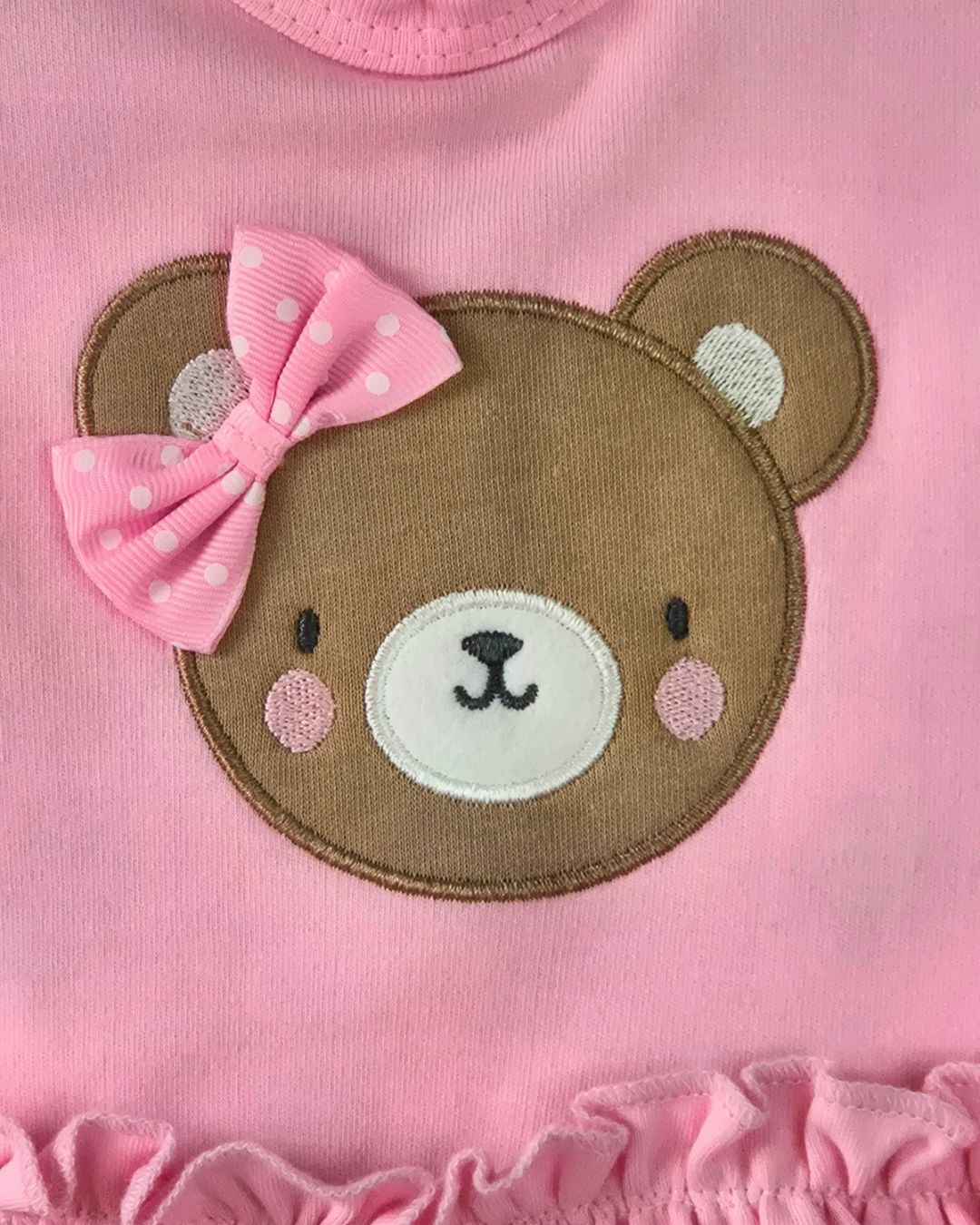 Baby girls teddy bear set with pink frilled top