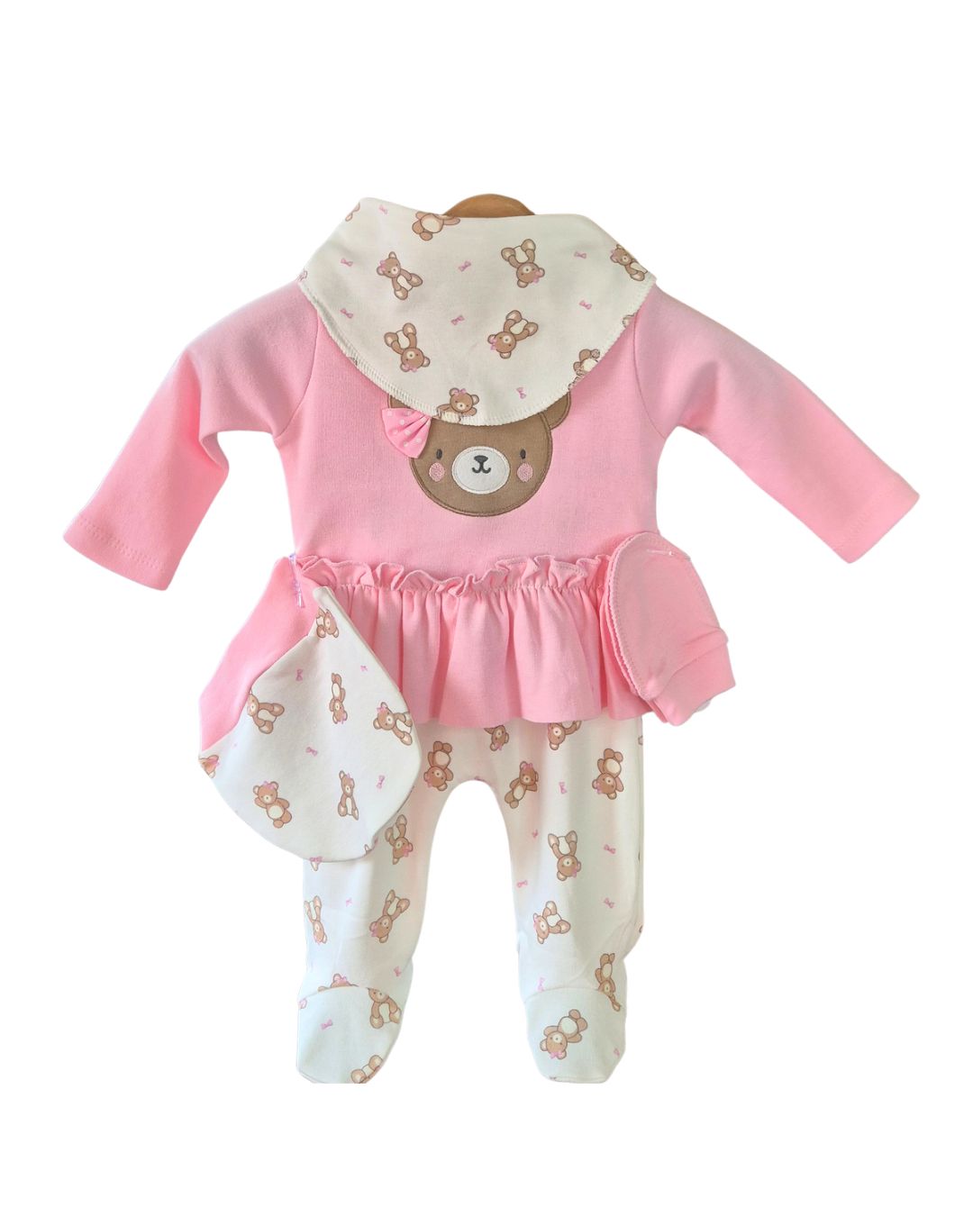 Baby girls pink and cream teddy bear 5 piece set