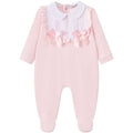 Baby girl pink sleepsuit with white Peter Pan collar