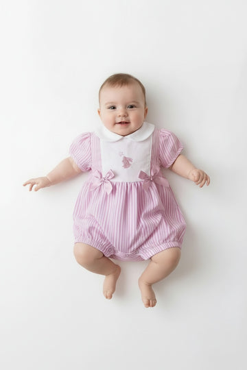 Baby Pink Candy Stripe Romper Suit Rabbit Motif| My Little Chick