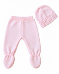 Soft pink baby girl clothing set with matching knitted hat