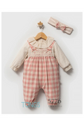 Baby girls checked dungarees outfit