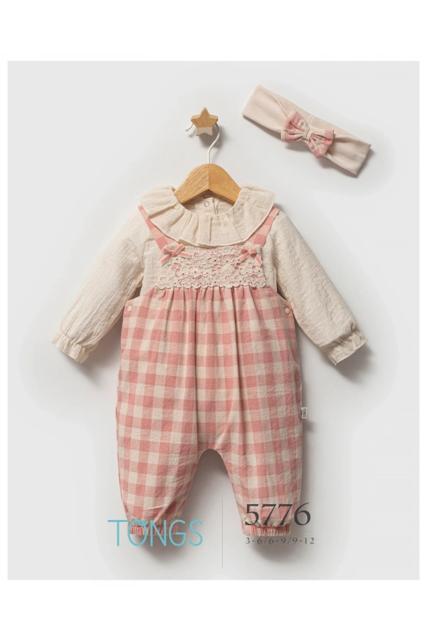 Baby girls checked dungarees outfit