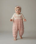 Tongs baby pink checked dungarees set