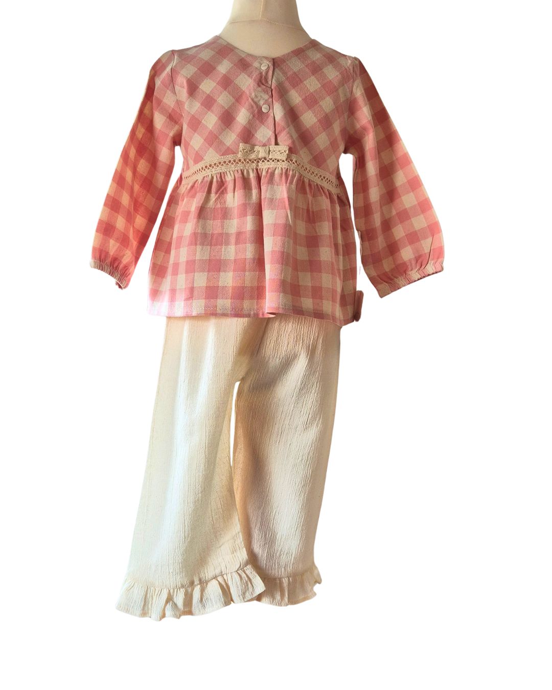 Sustainable girls clothing with pink check top