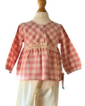 Baby girls pink checked top and cream trousers