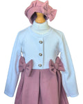 Girls ivory and dusky pink dress with matching hat