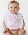 Personalised baby girl bib with elephant embroidery