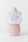 Pink rocking horse bib with Velcro fastening