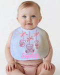 Personalised baby girl bib with teddy bear embroidery