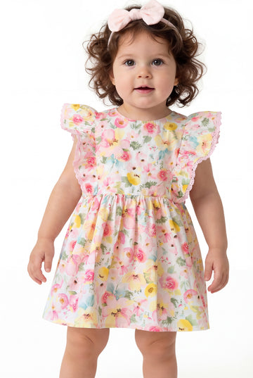baby girls pastel pink floral dress with headband and knickers