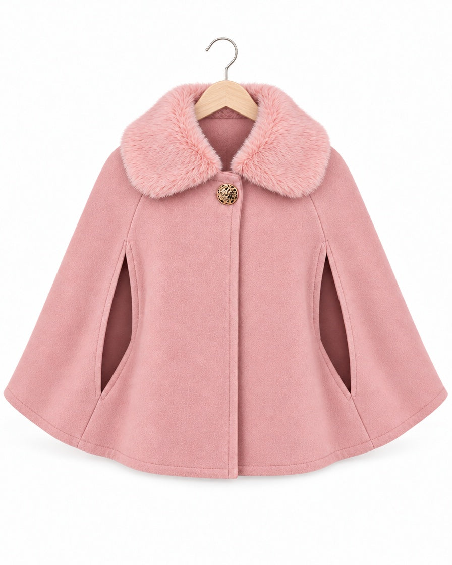 Girls’ pink cape with arm slits and gold button