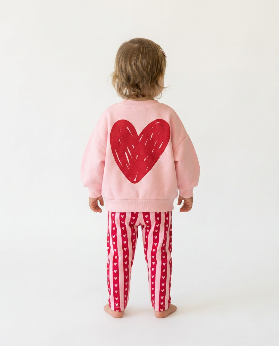 Pink Heart Sweatshirt and Trouser Set