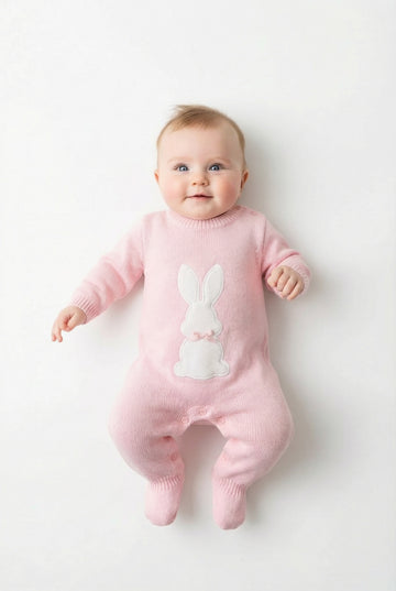 Dandelion Pink Knitted Romper | Baby Rabbit Suit