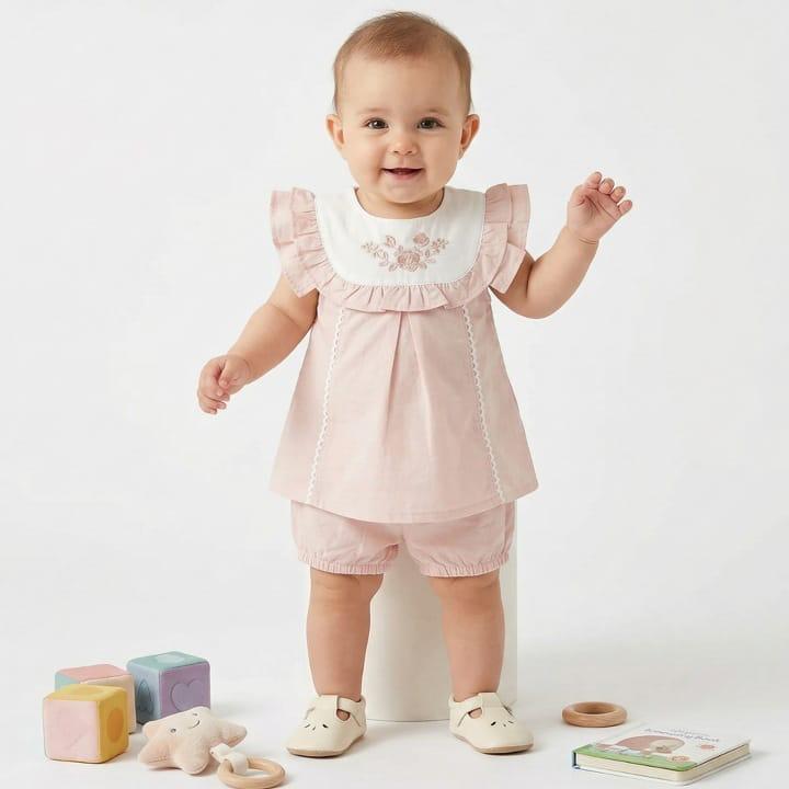 Pink Spanish frill top and bloomer shorts set for baby girl