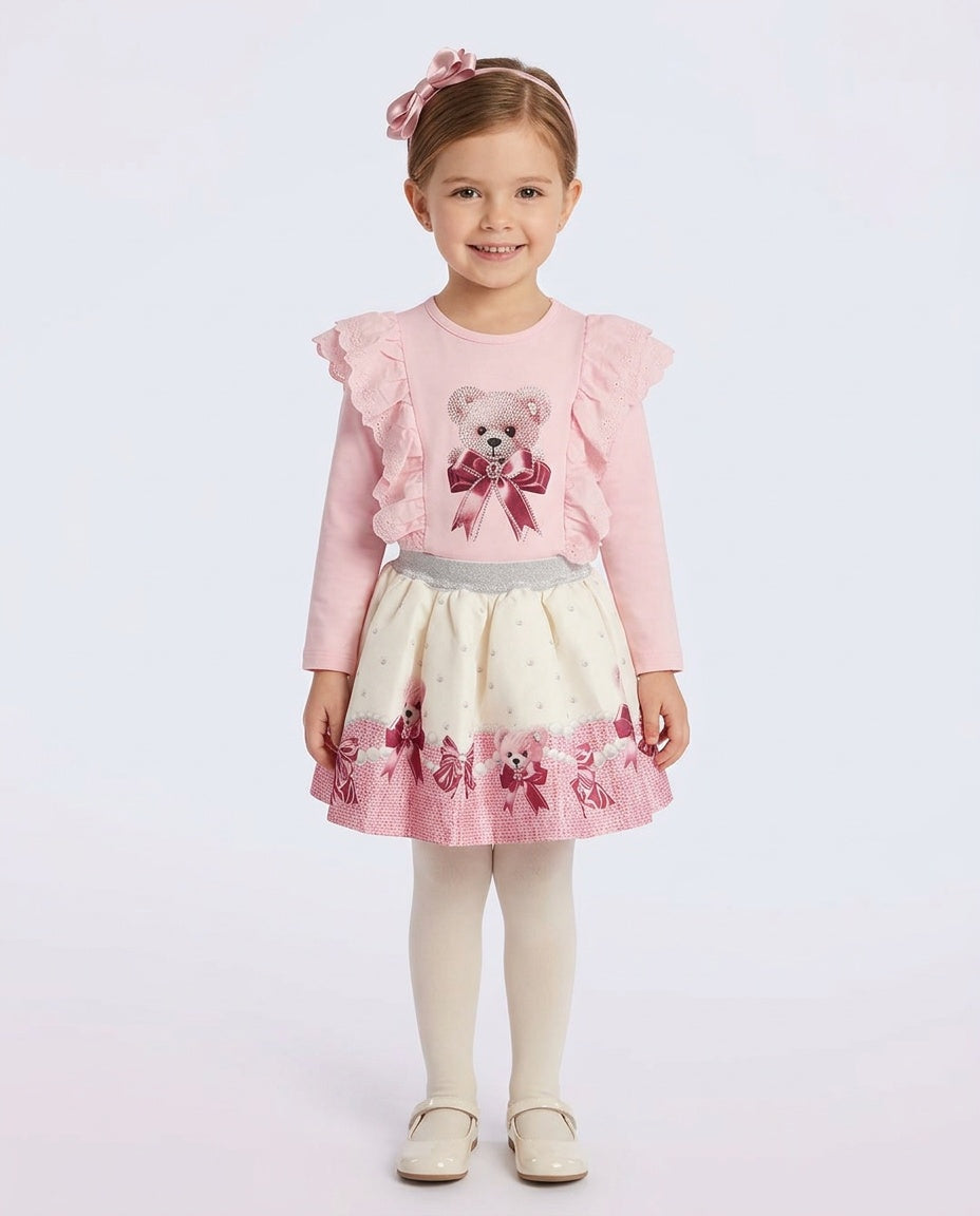 Giorgio Bambini girls pink sparkle teddy skirt and top set