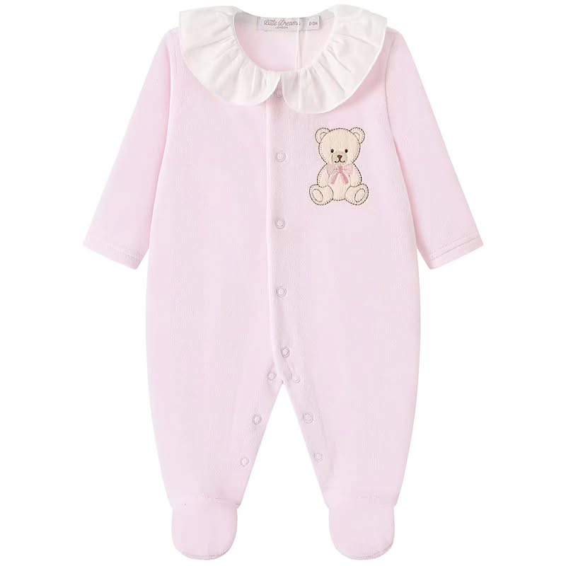 Baby girls pink velour sleepsuit