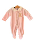 Pink baby sleepsuit with frill neck