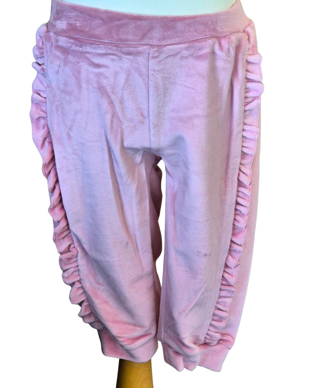 Girls pink ruffle trousers and matching hooded jacket