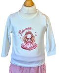 Girls cream princess top with pink velour trousers