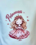 Girls pink velour outfit with cream princess top