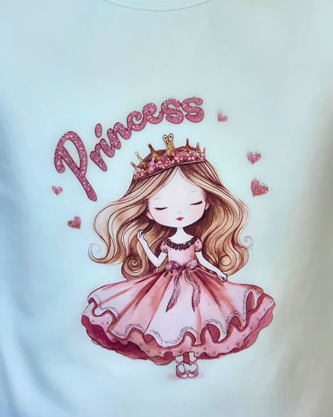 Girls pink velour outfit with cream princess top