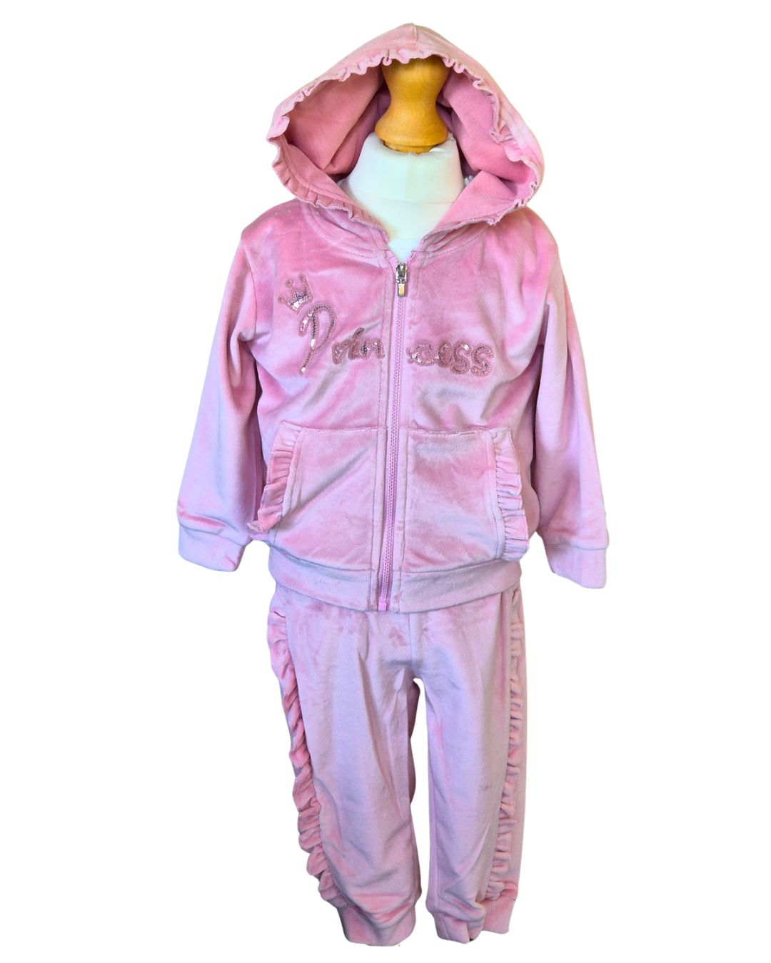 Girls pink velour ruffle princess 3 piece set