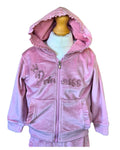 Girls pink velour hoodie with sequin Princess detail