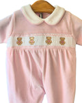 Baby girls velour sleepsuit with white smocked chest