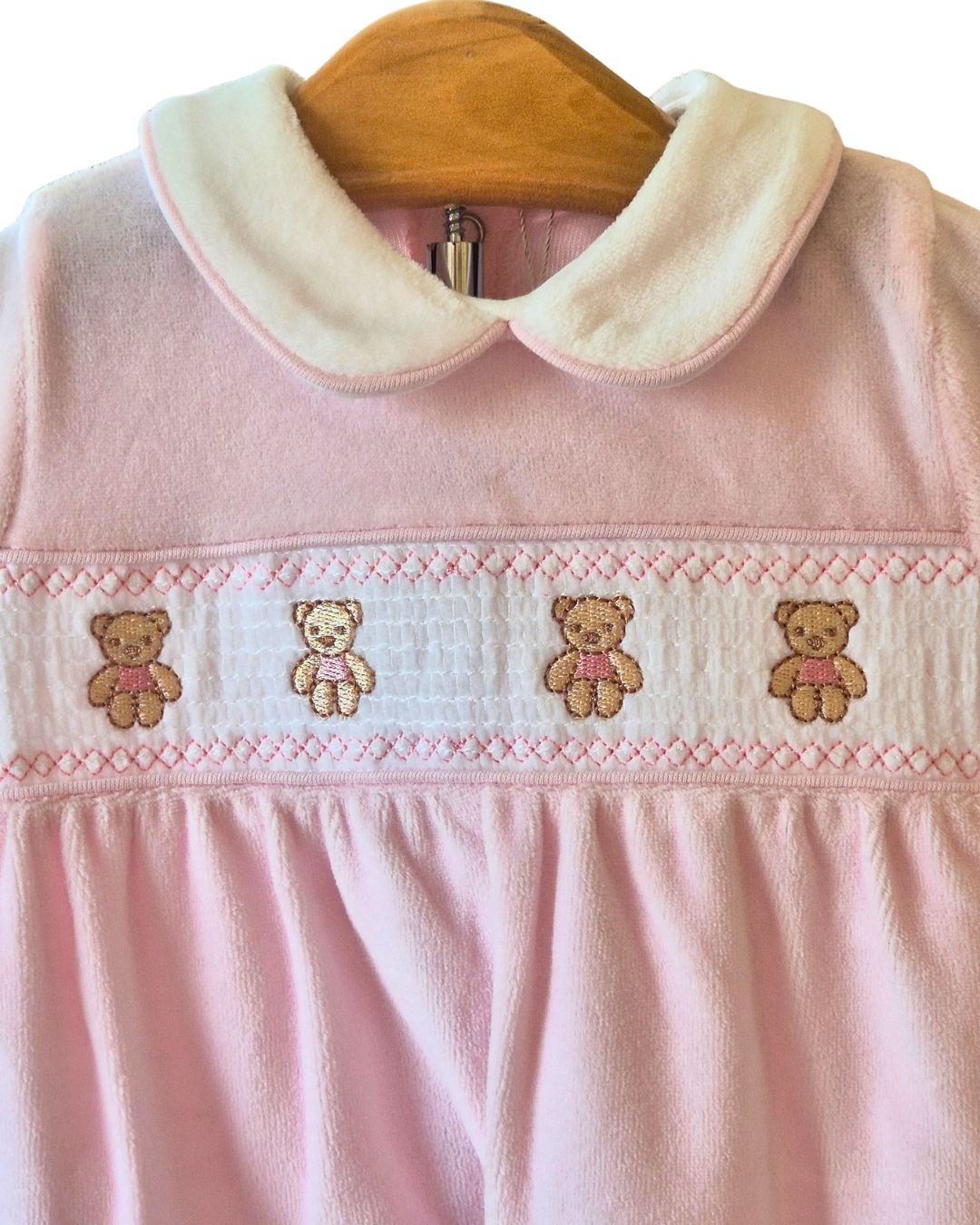 Baby girls teddy bear sleepsuit with pink details
