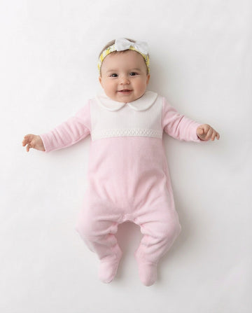 Baby girls pink and ivory sleepsuit